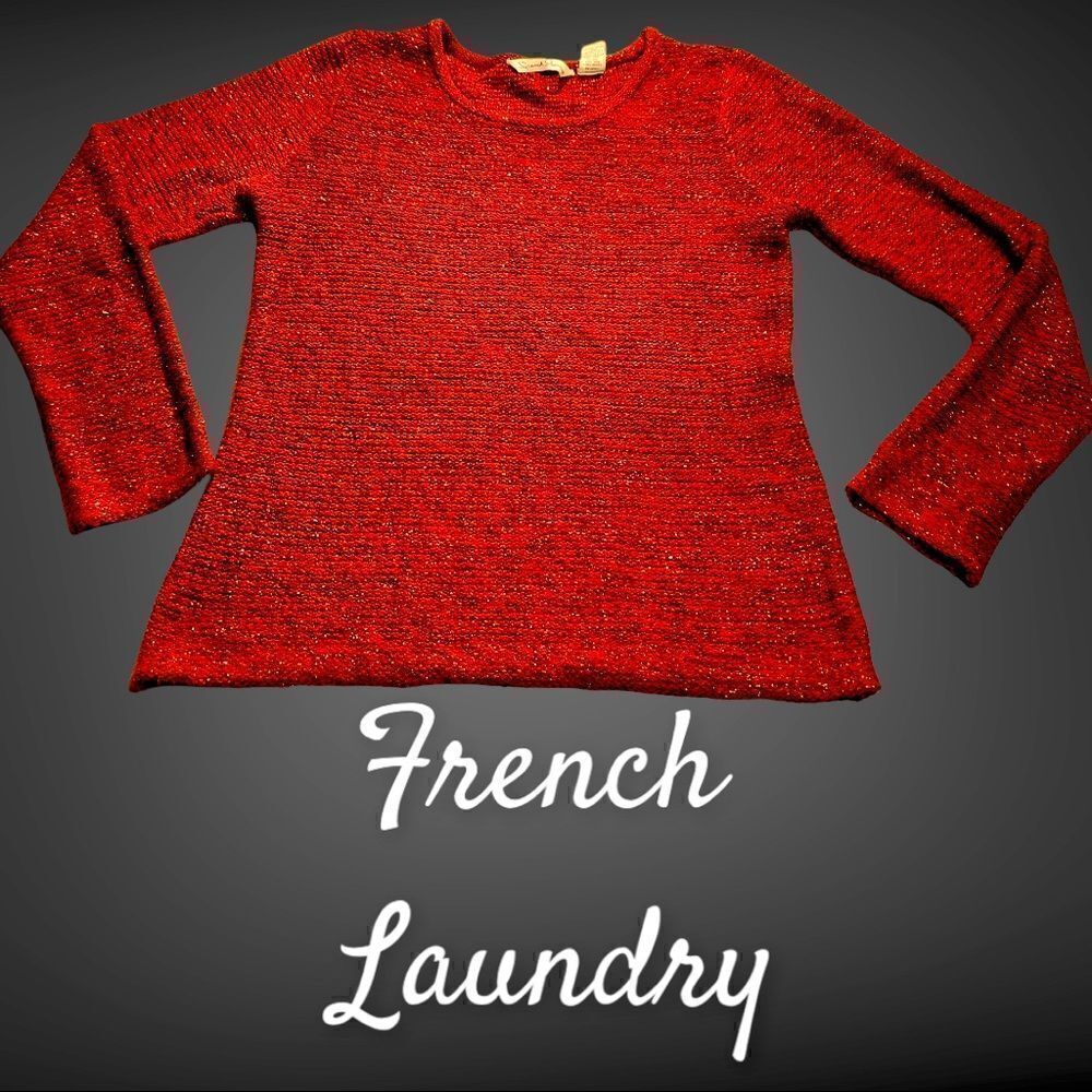 French Laundry Knit Sweater Red Sparkle Medium